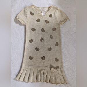 Heirlooms Cream Knit Dress with Sequin Hearts, Girls Size 6X